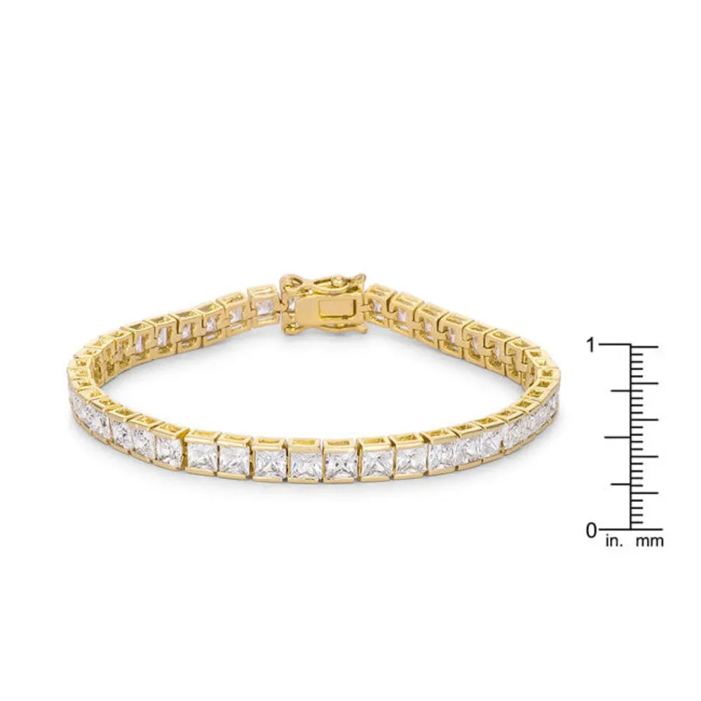 Princess Cut CZ Gold Tone Tennis Bracelet - Picture 2 of 3